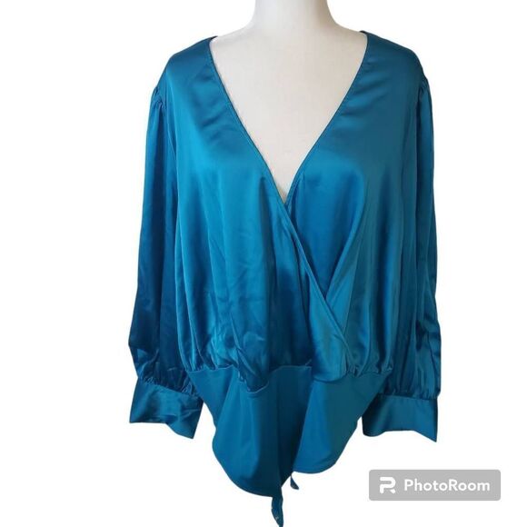 NWT Sergio Hudson x Target Teal faux wrap Bodysuit 2X - Picture 2 of 9